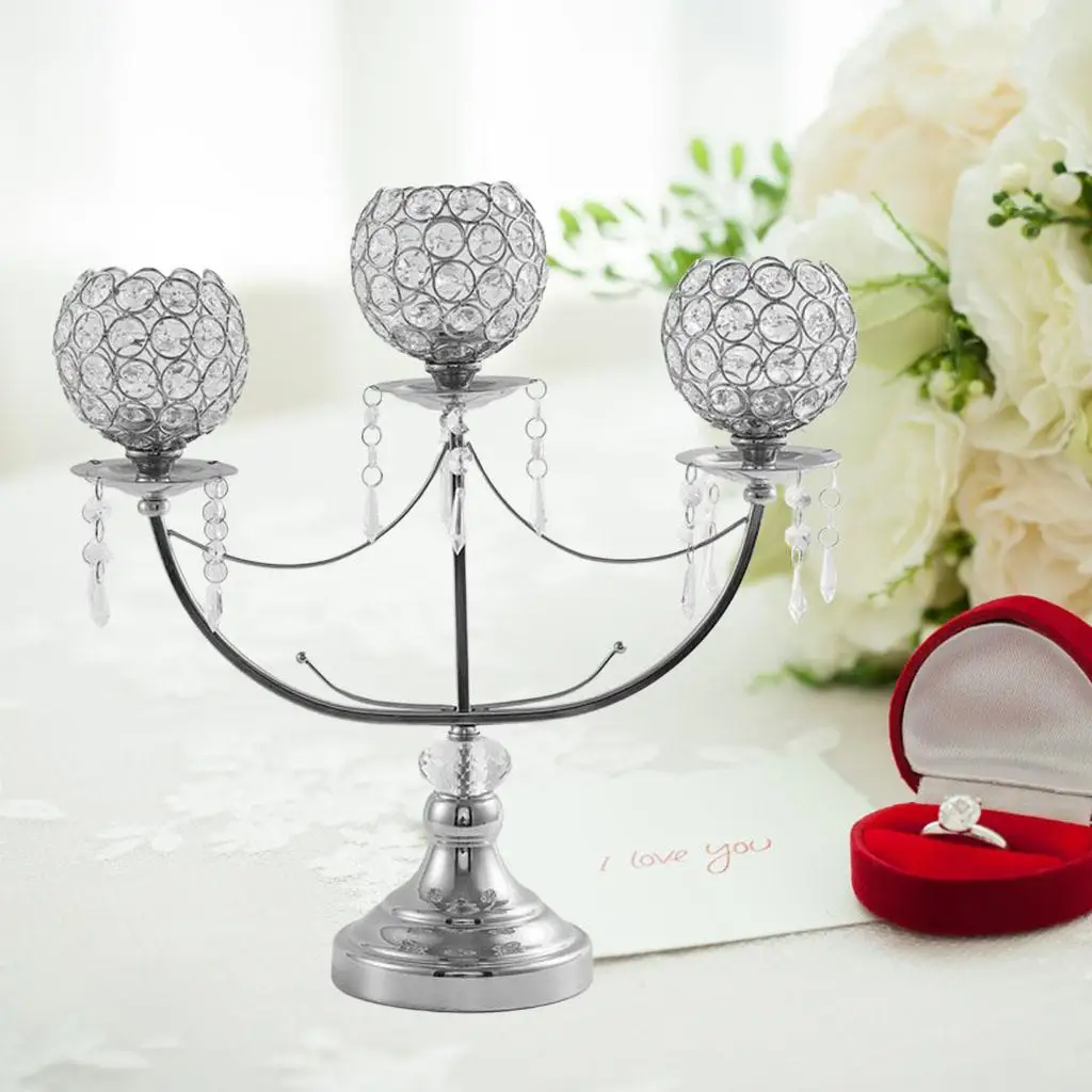 Crystal Candle Holder with 3 Arms, Table Decorative Centerpieces for Living Room Home Dining Room Decoration