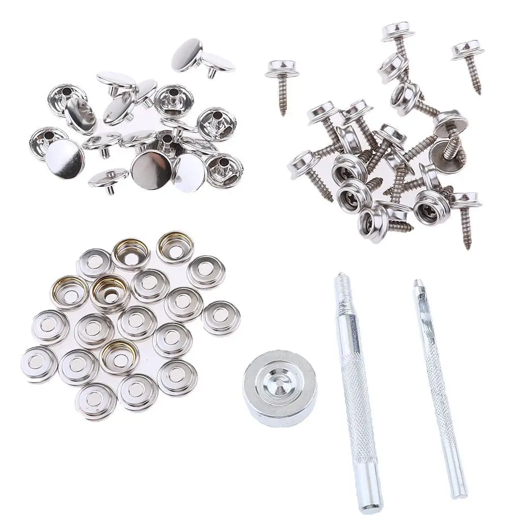 63Pcs Boat Canvas Fabric Snap Cover Stainless Steel 15mm Screw Button Socket Fastener