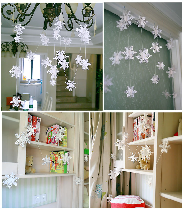 4M Silver Gold Snowflake Garlands for Christmas Tree Hanging Decor Winter Wonderland Party Fake Snow Decoration Paper Streamers