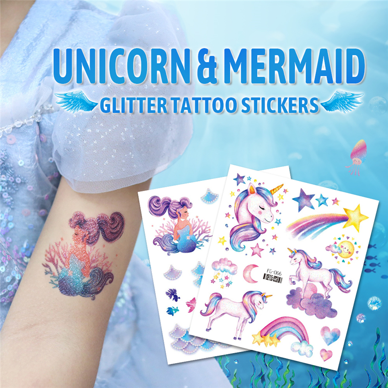 Best of Glitter Mermaid Unicorn Tattoo Sticker Kids Children Temporary Waterproof Face Arm Body Art Fake Tattoos Festival Makeup Reviews & Tips