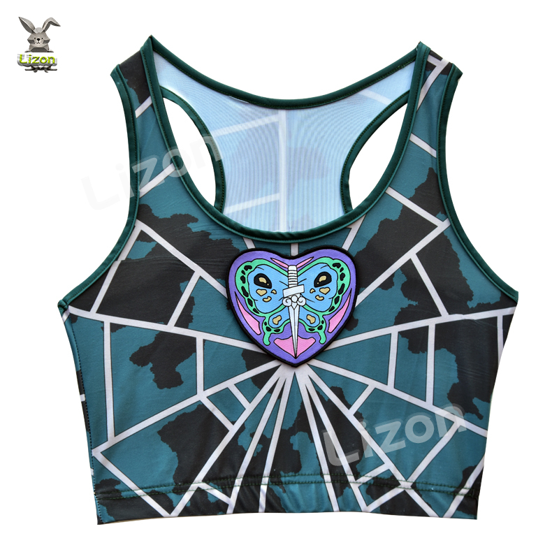 JoJo s Bizarre Adventure Cosplay Kujo Jolyne Racer Vest Camouflage Sports Top Gym Crossfit Butterfly Women Sportswear AliExpress