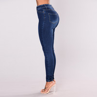 Women’s High-Waist Pencil Pants in Vintage Style Jeans color: Dark Blue|Light Blue|Blue