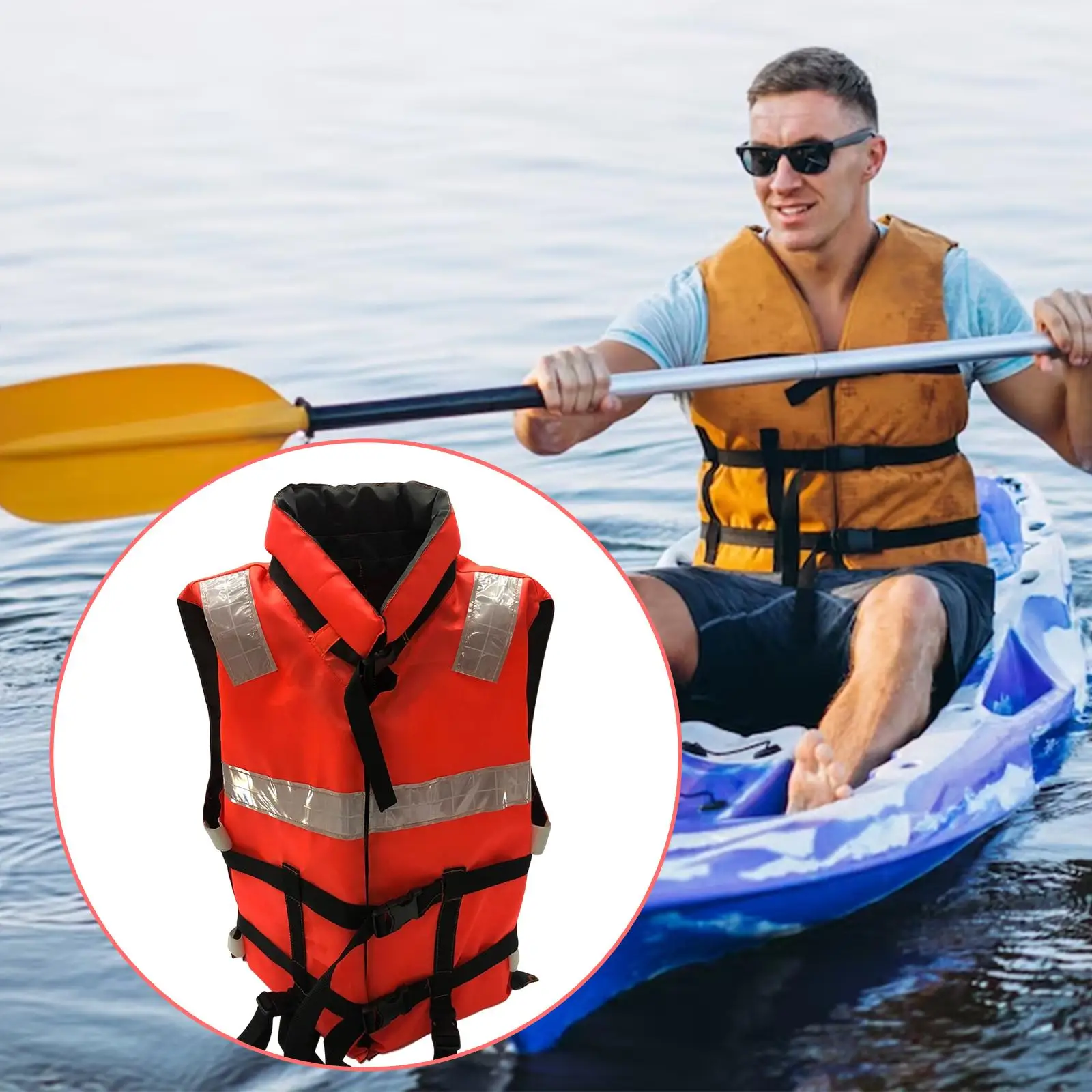 Orange Kayak Life Jacket Swimming Vest for Men Ladies Back Double Webbing
