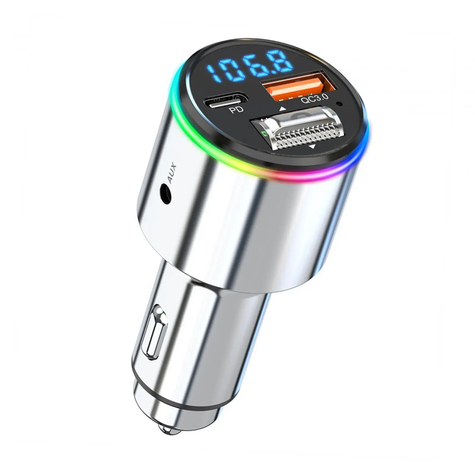 V5.3 FM Transmitter for Car with RGB Color FM Radio Adapter for SUV Car