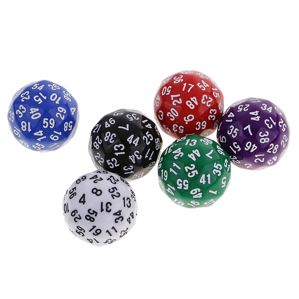 6 Pieces Plastic D60 Polyhedral -60 Set Board Game Toy 3.5cm/ 1.37`` for Roleplaying party Accessory
