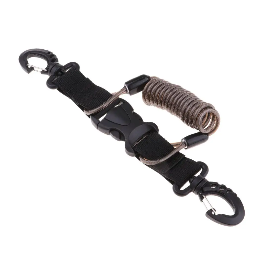 Stainless Steel Scuba Diving Lanyard  Spring  Lanyard with  Buckle for Underwater Cameras  Lights Torch