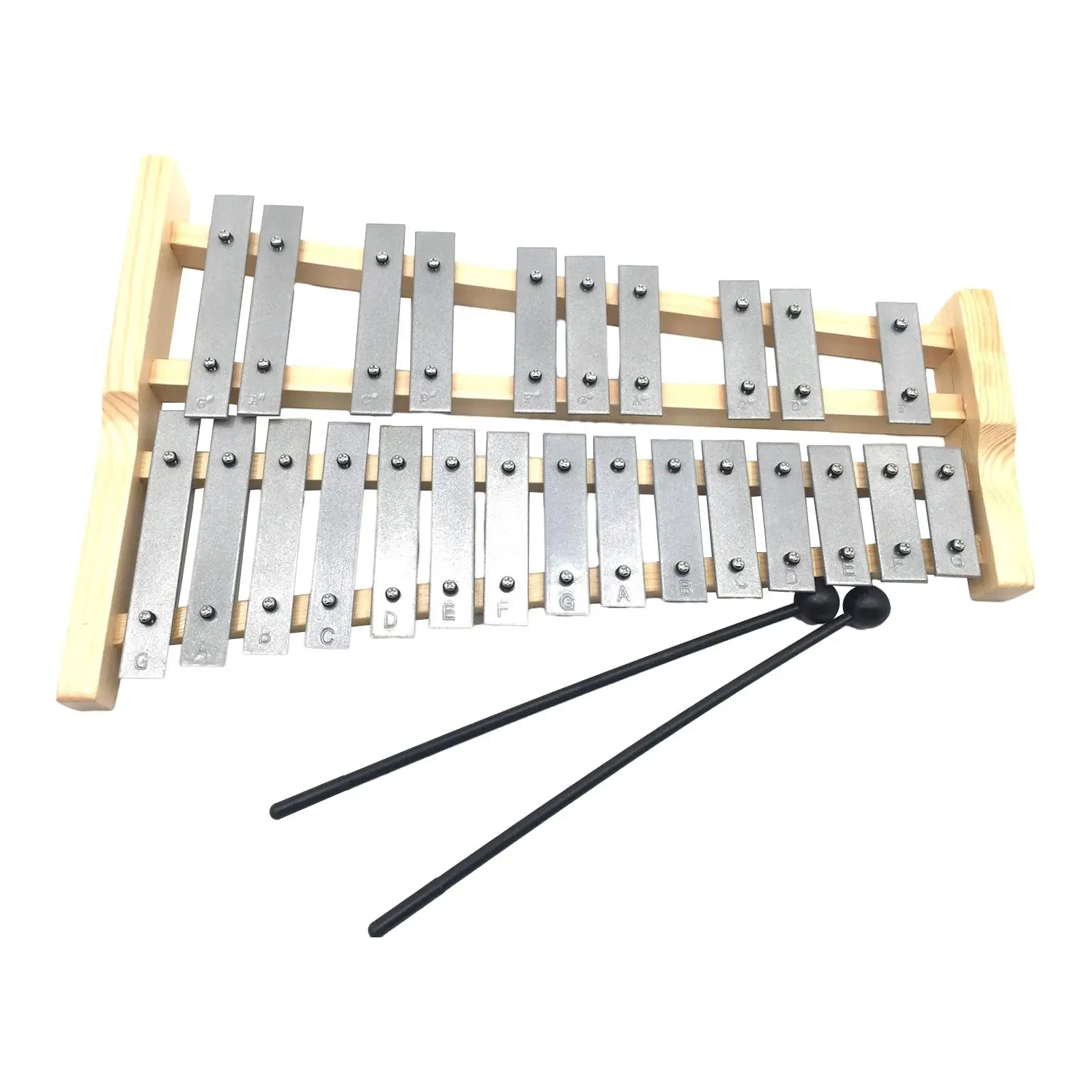 25 Key Glockenspiel Portable Gifts for Beginners Professional Wooden Frame Aluminum Xylophone with Mallets Musical Instrument