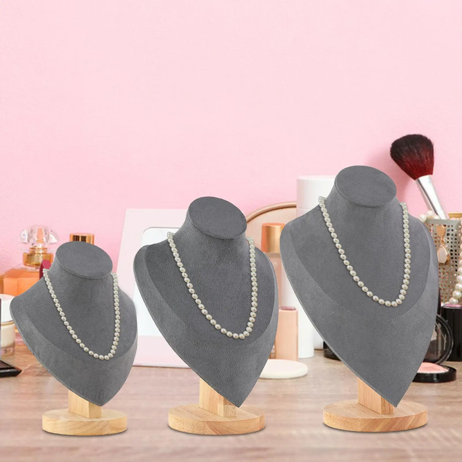 Jewelry Display Mannequin Bust Wooden Base Stable Elegant Necklace Display Bust for Showroom Retail Stores Salon Dresser Shelves