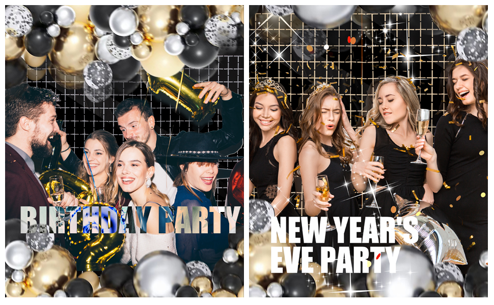 Description Picture 6 of item2PCS Shimmer Wall Backdrop, Square Backdrop Curtain, Black Streamer Backdrop for Party Decorations Black Gold Rose Gold Silver