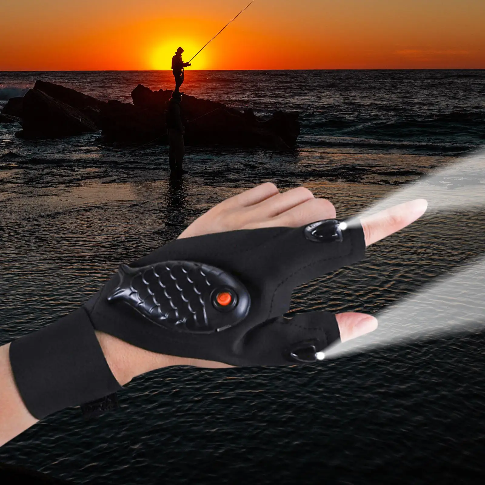 LED Flashlight Gloves Elastic Band Glove Cool Tools Fishing Gloves Hands Free for Husband Dad Men Night Fishing Outdoor Fishing