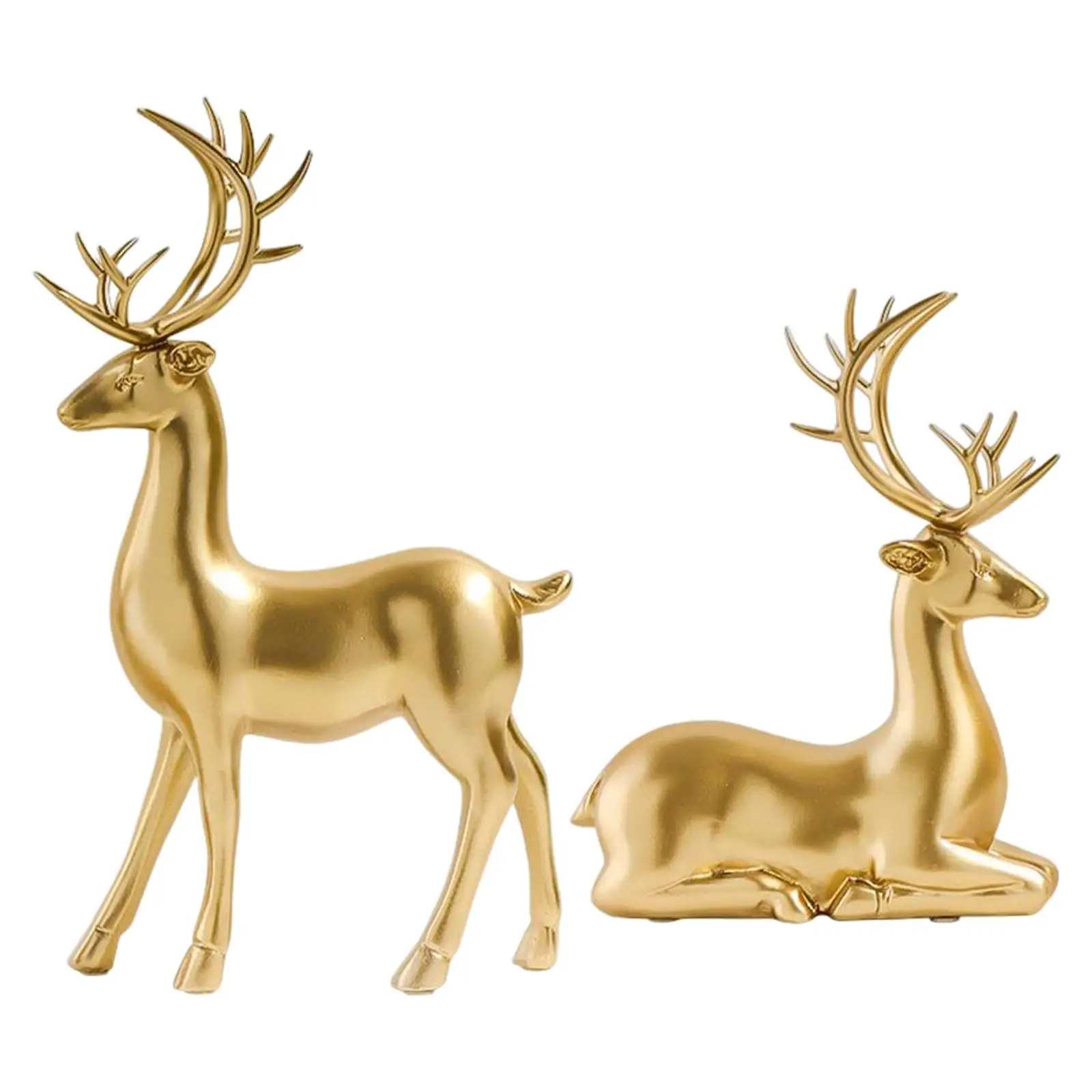 Couple Deer Statue Standing and Sitting Reindeer Figurine Resin Sculpture Ornaments Accents for Party Home Office Holiday Decor