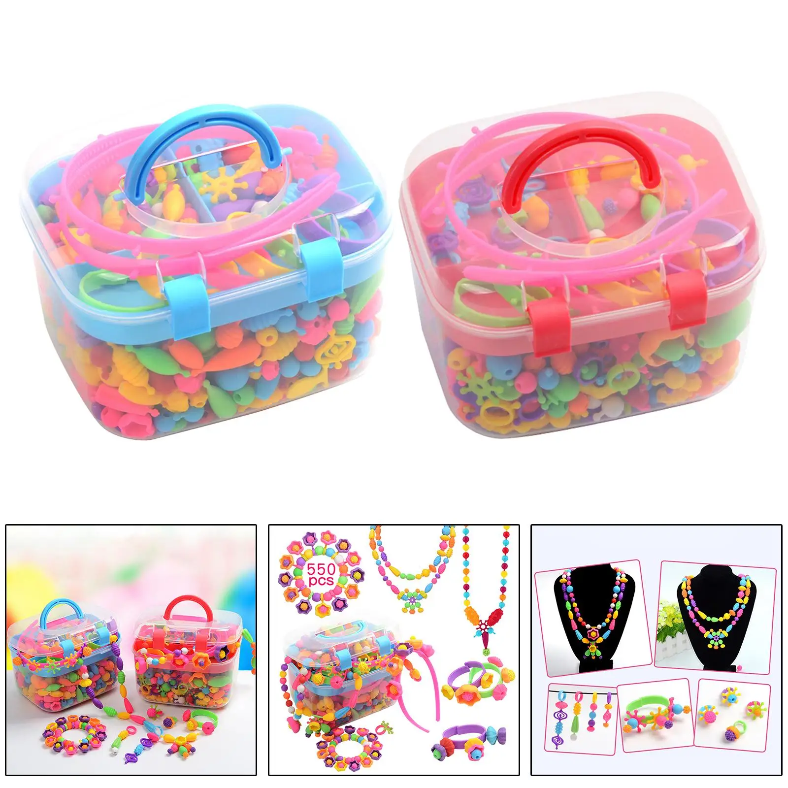 550pcs Pop Beads Jewelry Making Kit Jewelry Set Toys Arts Crafts Snap Together Beads for Earrings Necklace Bracelet Girls