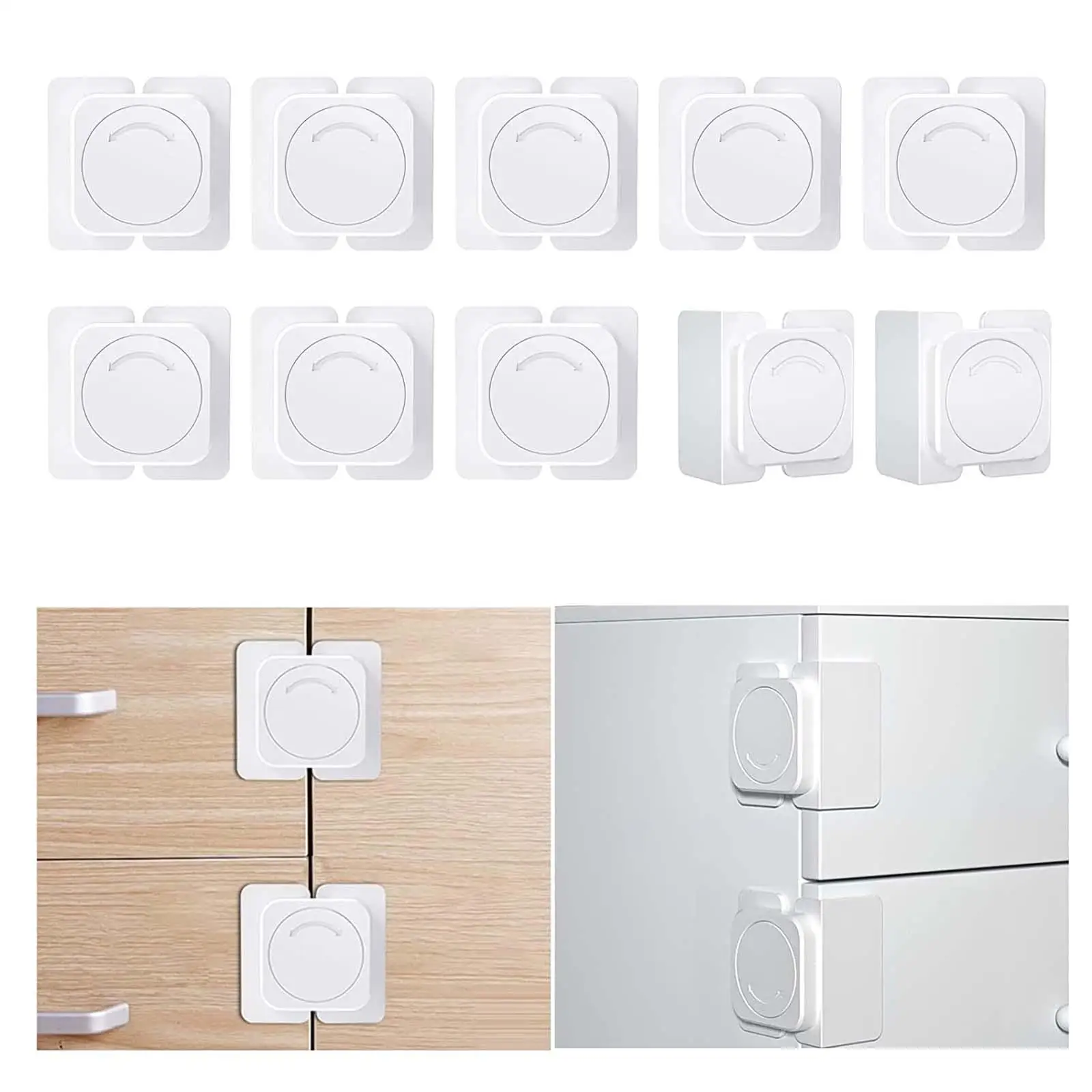 10Pcs Adhesive Door Locks Child Buckle Safety Drawer Rotary Locks