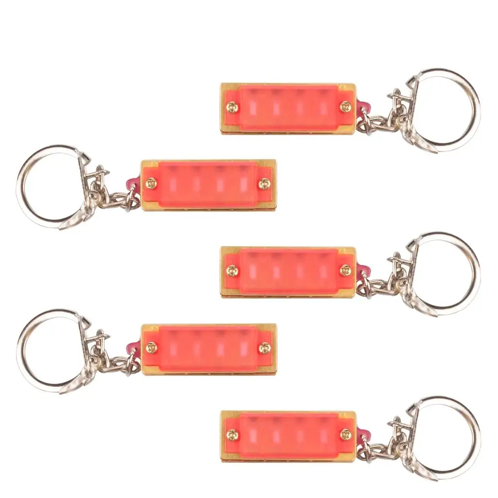 5pcs Harmonica Key Chain Mini Mouth Organ, 4 Holes 8  , Pink, As Gift