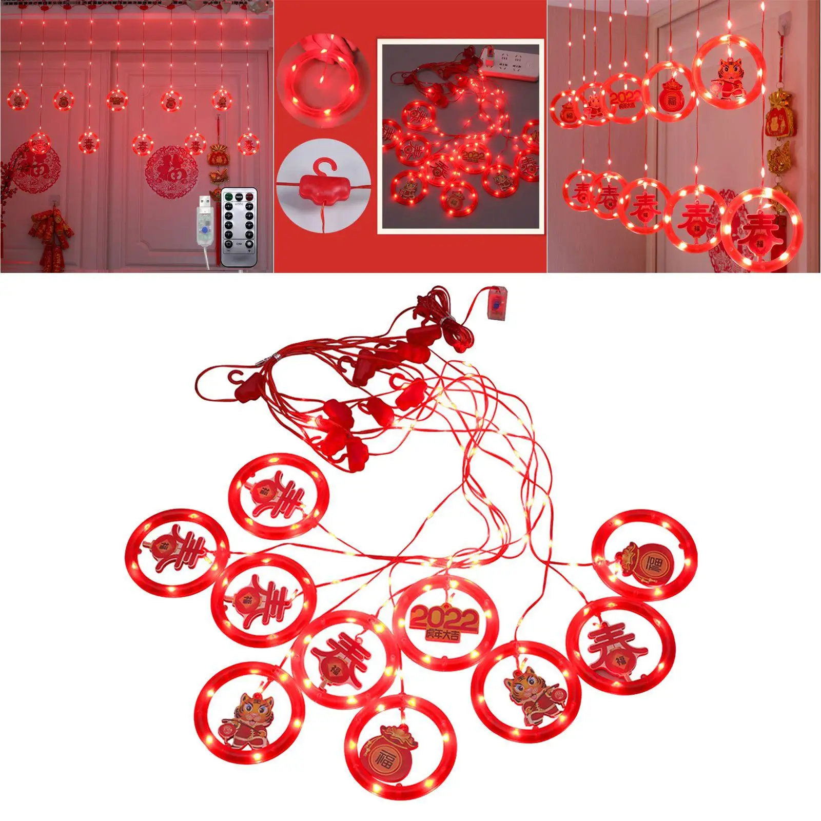 Chinese New Year Curtain Lights Wall Nightlight for Porch Bedroom Decor