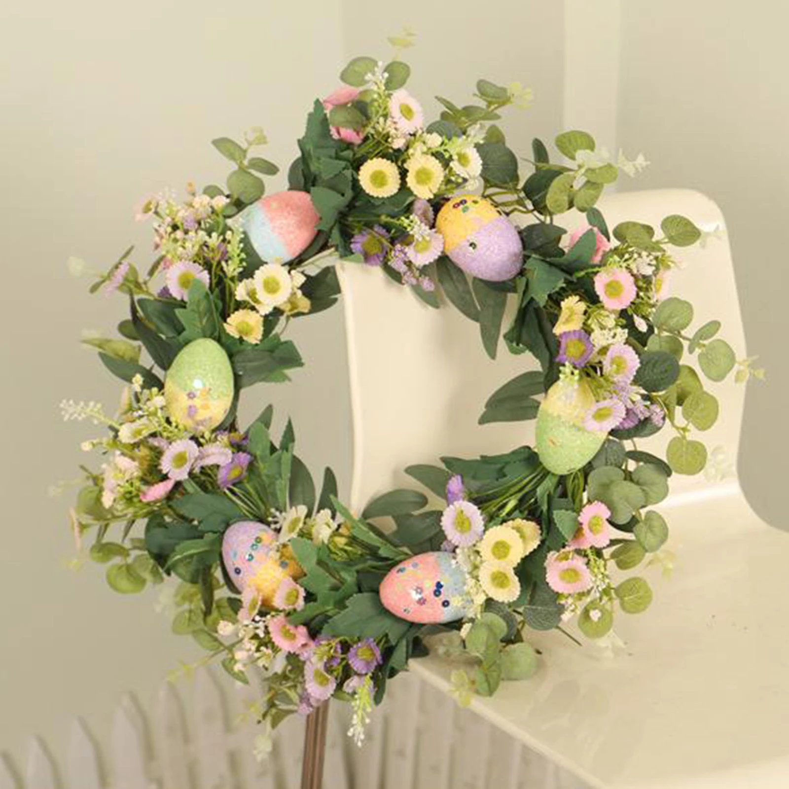 Vivid Easter Wreath Wall Mount hanger Garland Home Decor  Daisy Eggs Wreaths