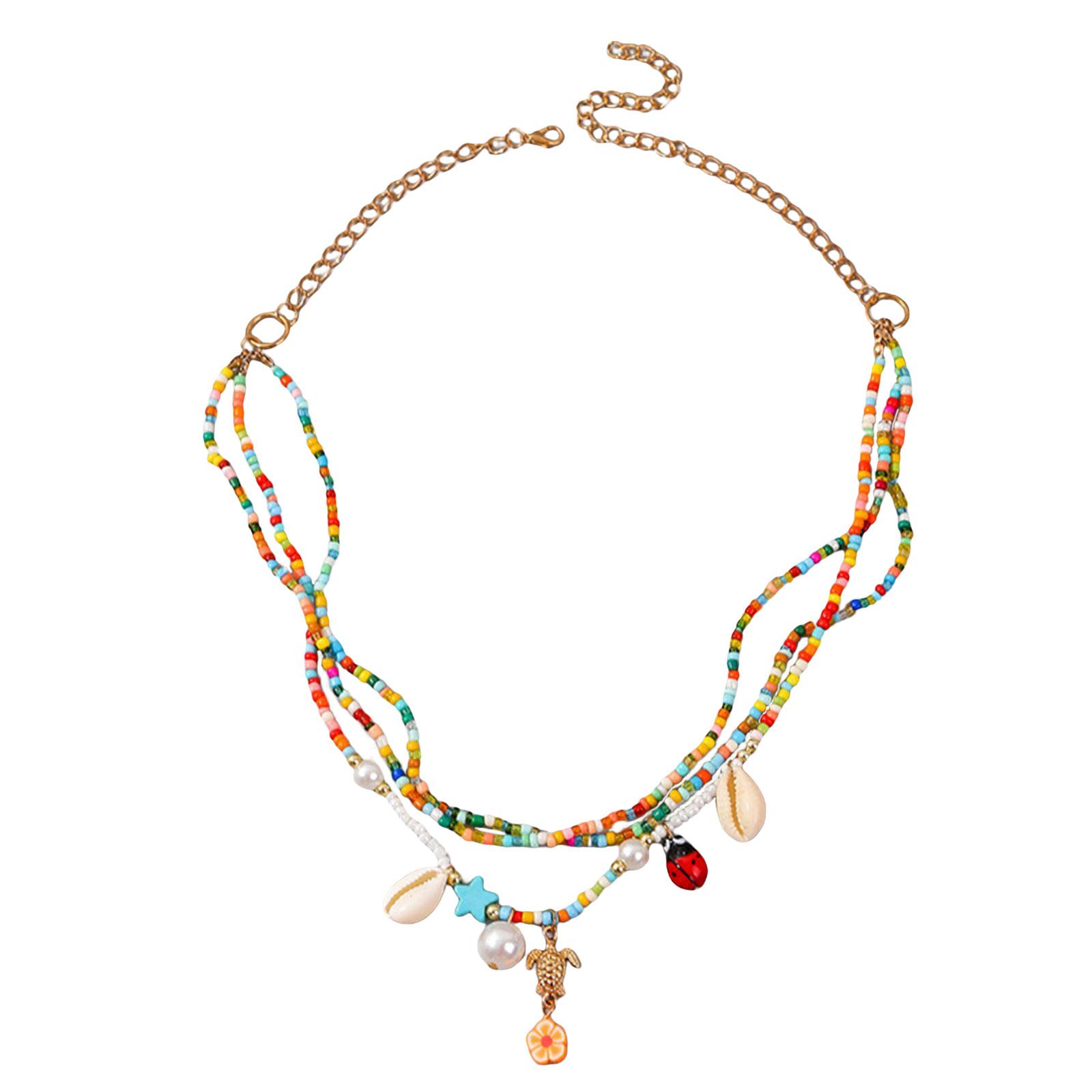 Bohemian Pendant Starfish Shell Multilayer Fashion Jewelry Handmade Necklace for Club Beach Summer Festival Mother'S Day Lover