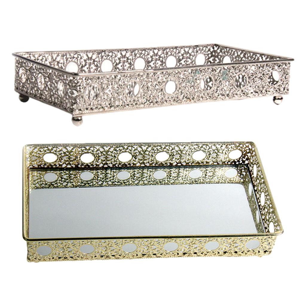 Decorative Jewelry Dish Tray Holder, Modern Metal Hollow Plate Organize,r