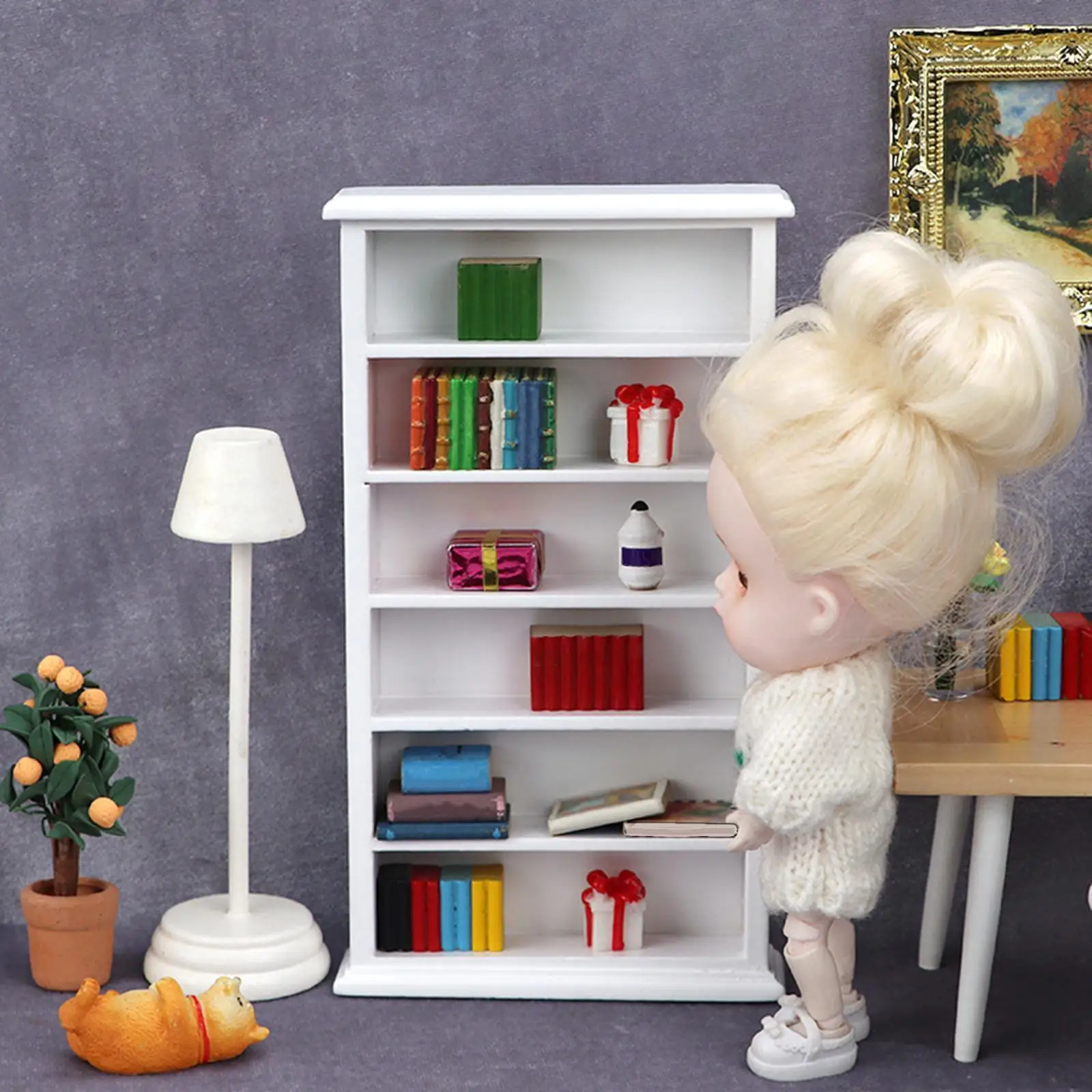 1/12 Dollhouse Miniature Bookcase 6-Tier Miniature Bookcase 