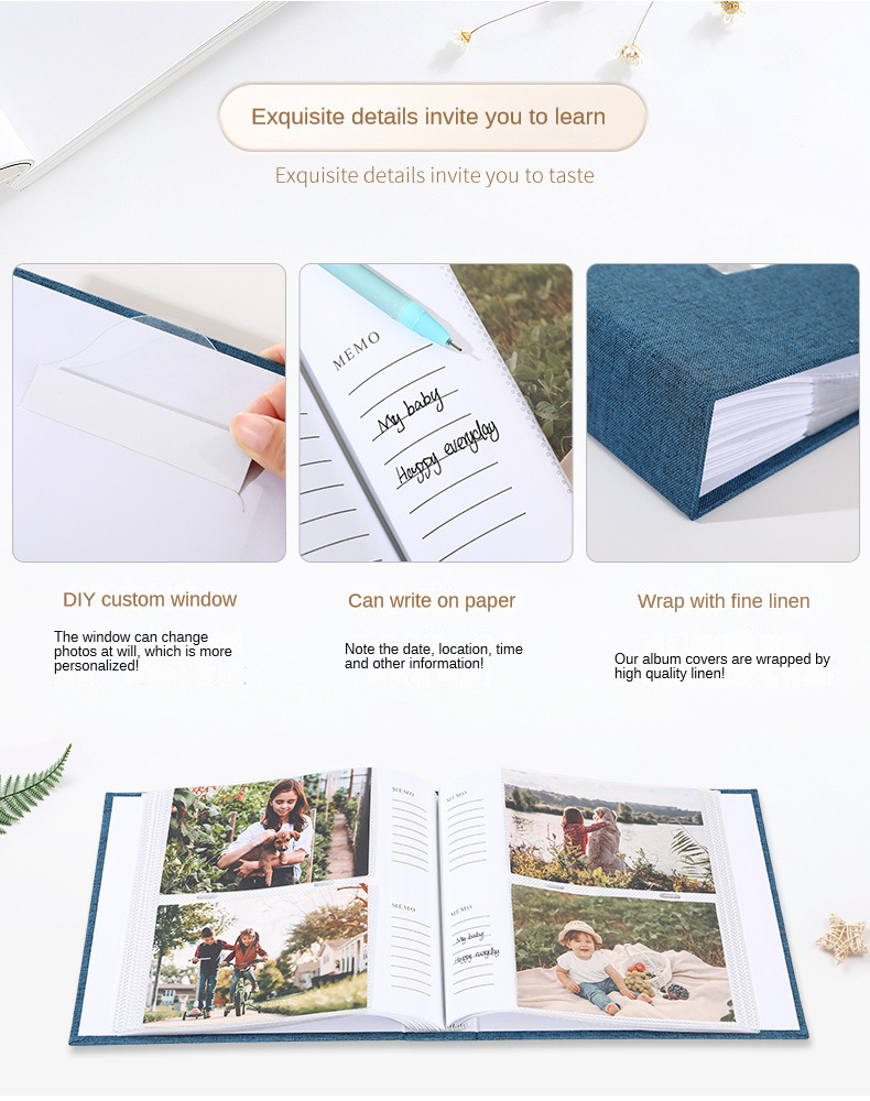 Linen Cover Photo Album Holds 200-300 Photos