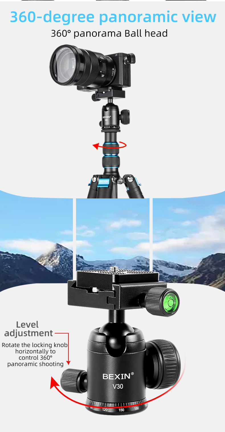 BEXIN Reise-Profi-Stativ Leichtes Carbonfaser-Einbeinstativ mit Kugelkopf für Canon Sony Nikon DSLR-Kameras – Detail 14
