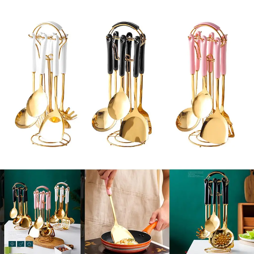INS Style Kitchen Utensils Set with Rotating Stand Non Stick Kitchen Spatula