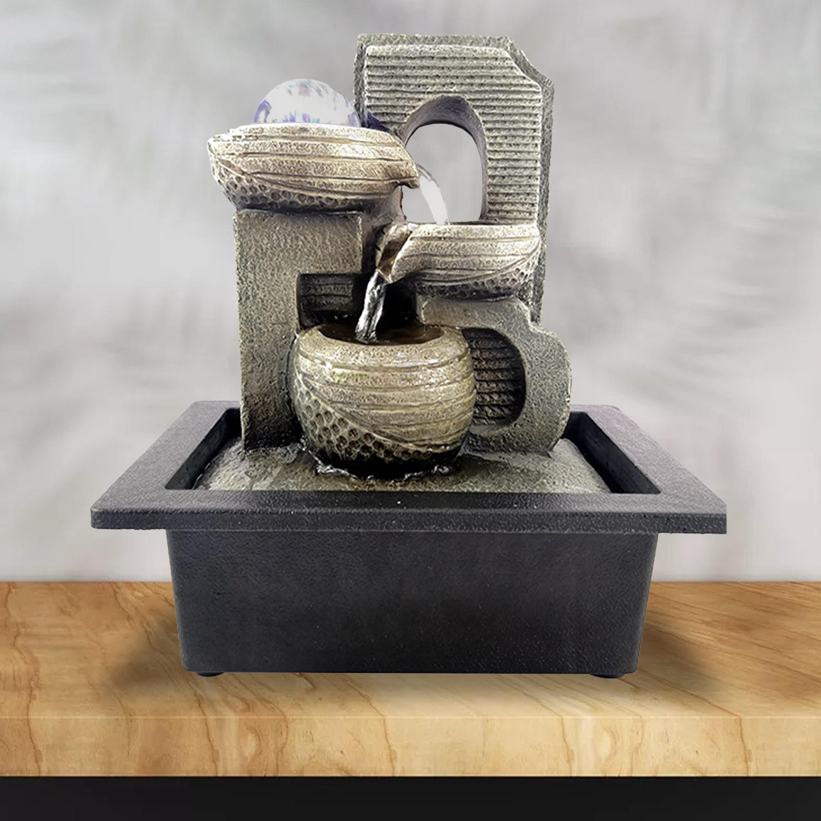 Desktop Tiered Log Tabletop Flowing Water with LED Lights Relaxation Crafts Zen for Backyard Outdoor Office Meditation