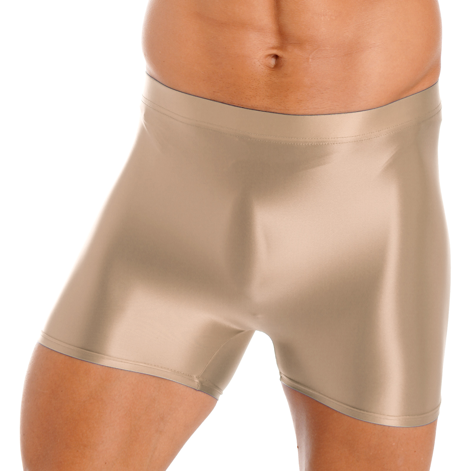 Herren Badehose mit Ölglanz-Effekt, mittelhoher Bund, elastischer Taillenbund, Strand-Schwimmshorts, Leggings, Yoga-Sportbekleidung, Bademode, Schlafanzug – Detail 7