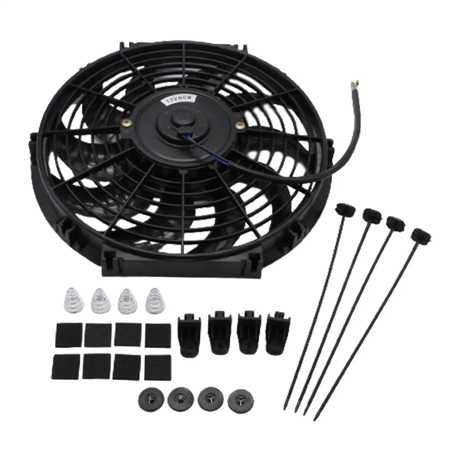 Electric Radiator Cooling Fan 12V 80W Wide Curved 10 Blades Mount Kit Push Pull Engine Cooling Device 12`` Slim Fan for Van