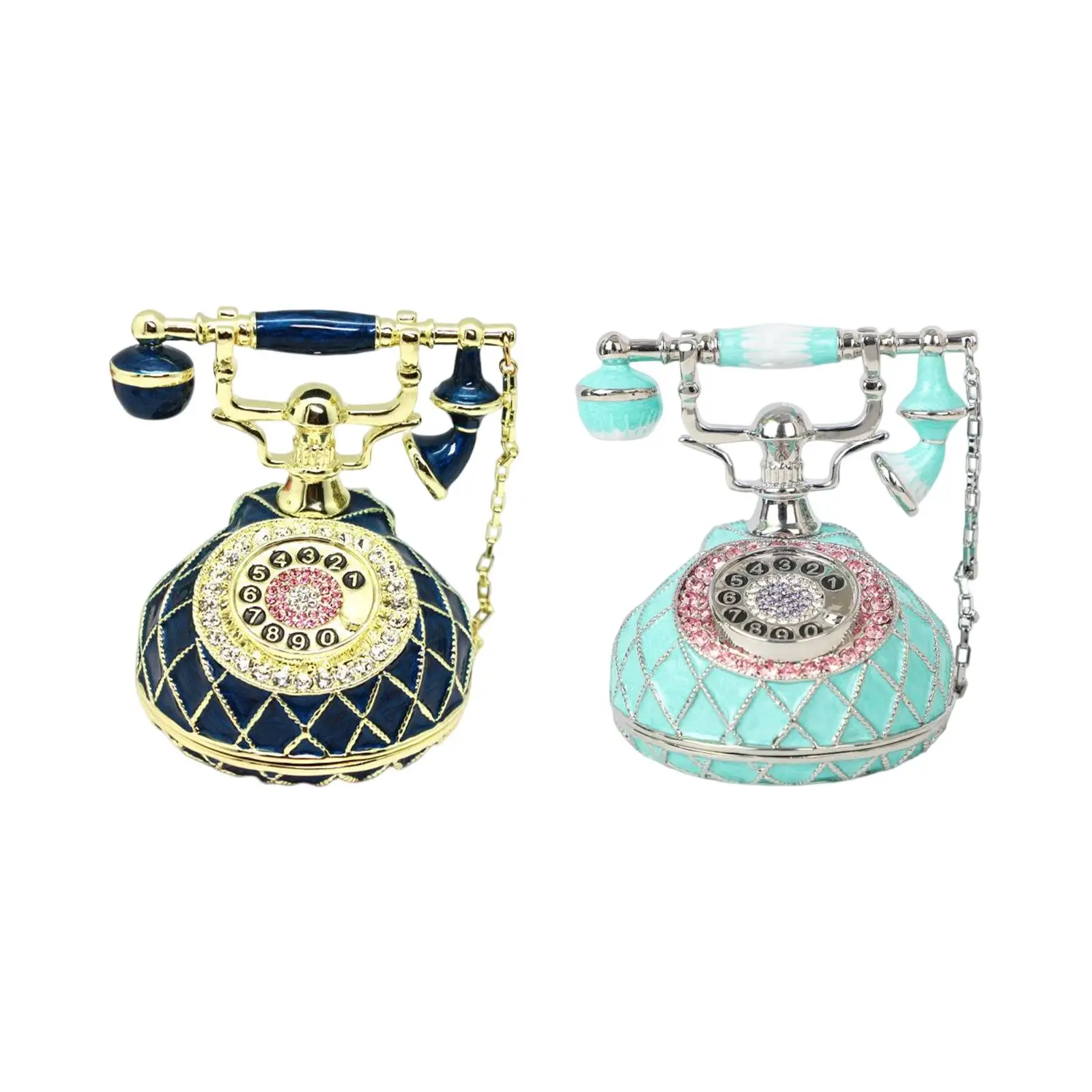 Vintage Style Telephone Statue Jewelry Trinket Box Storage Decorative Hinged Decoration Case for Necklace Rings Watch Bracelet