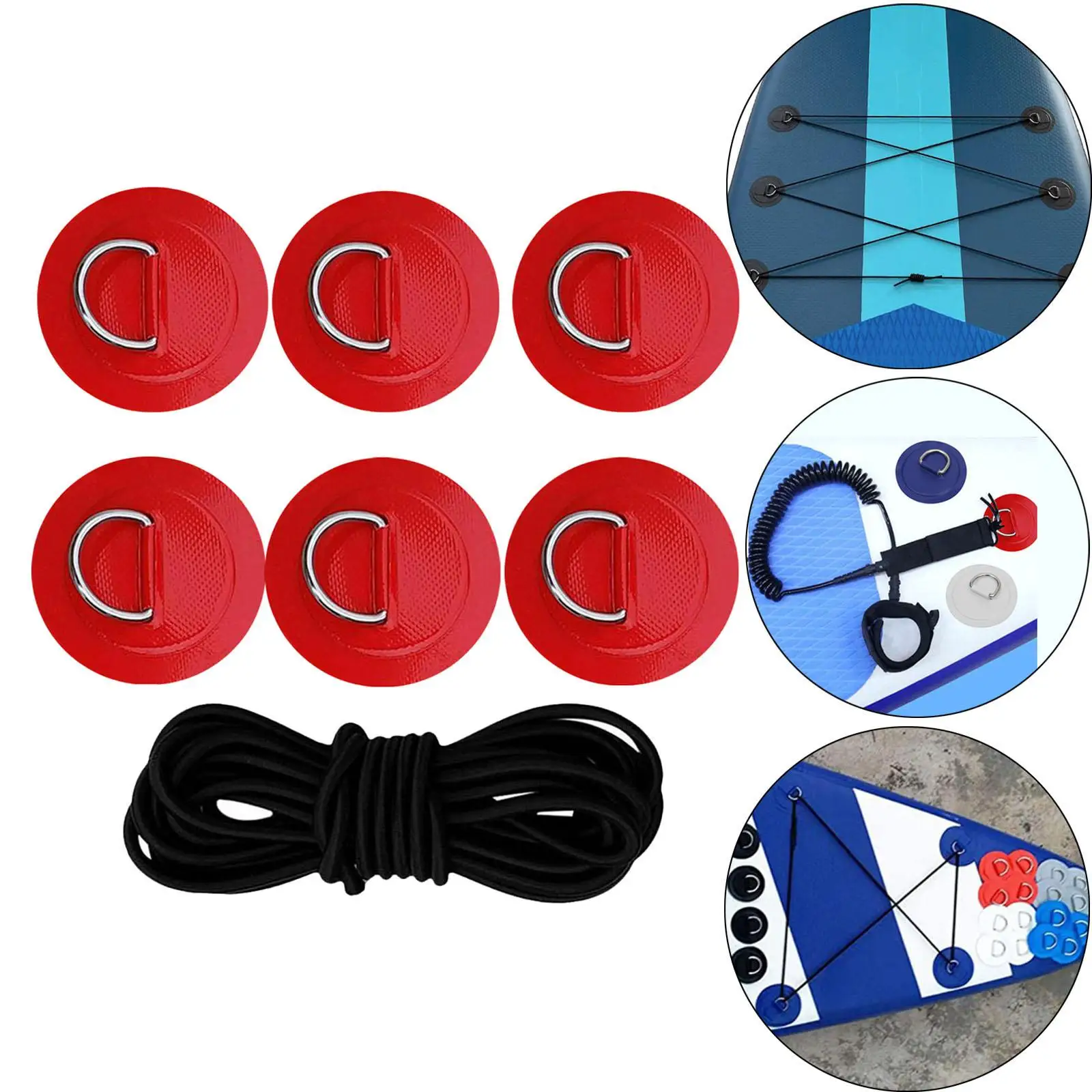 6Pcs D Rings PVC Patch Round D Rings Patch Raft Dinghy Deck Rigging Kit D Ring Patch Durable for Dinghy Paddleboard Raft