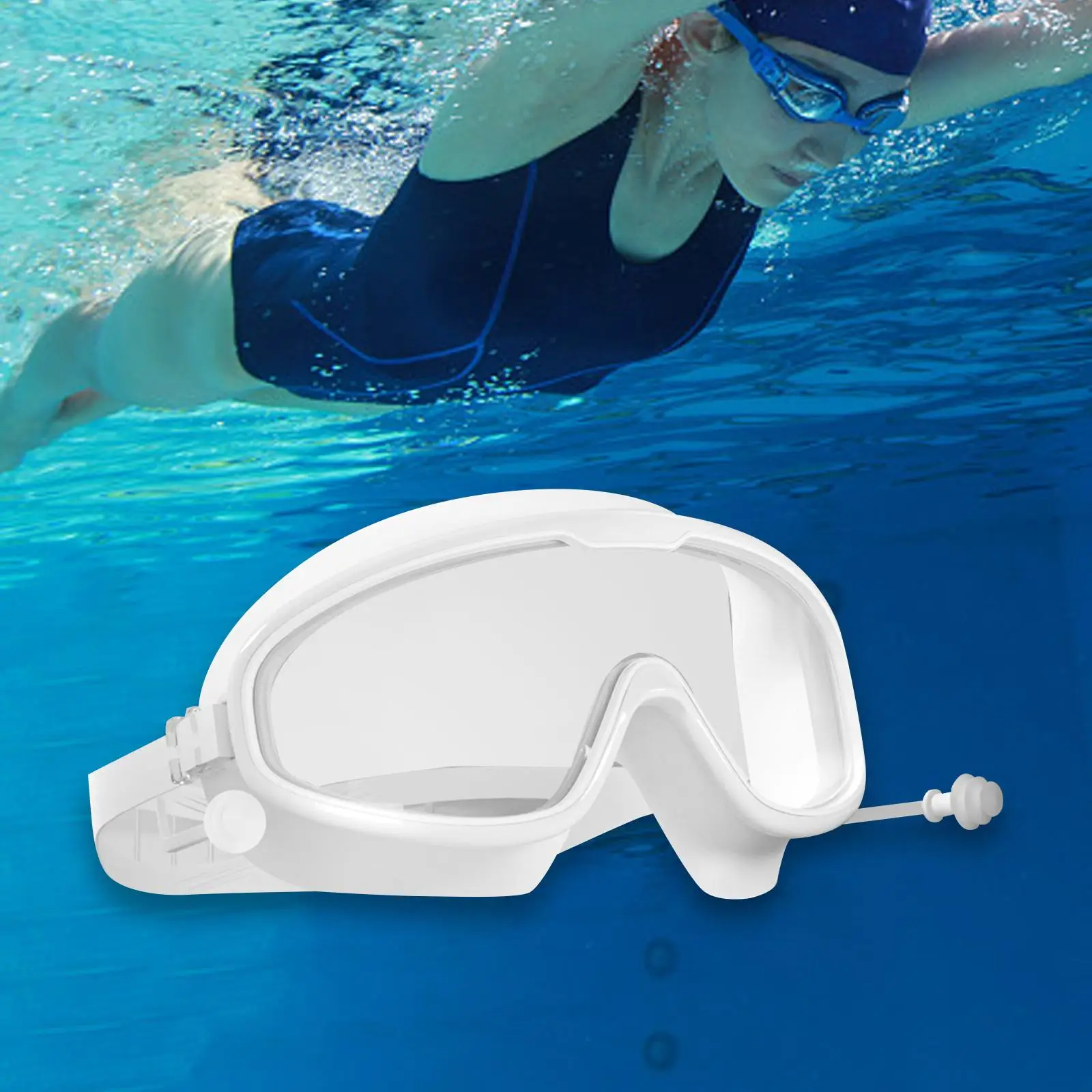 Swimming Goggles Swim Glasses Unisex with Ear Plugs Large Frame Eyewear Adjustable Waterproof Glasses Professional Eyewear