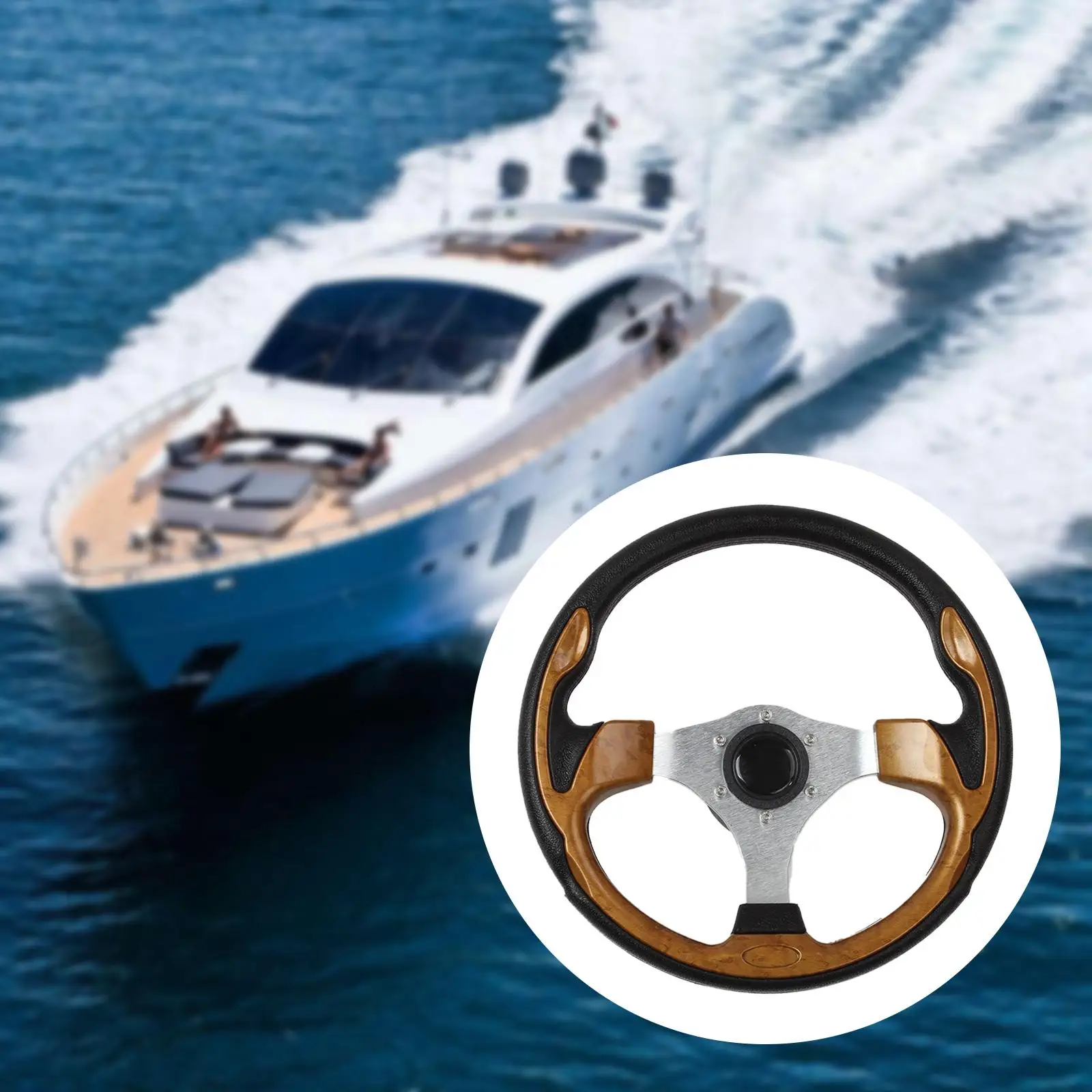 Marine Steering Wheel Polished Marine Grade Professional 3 Spoke for Vessels Yachts Pontoon Boats Marine Boats Equipment