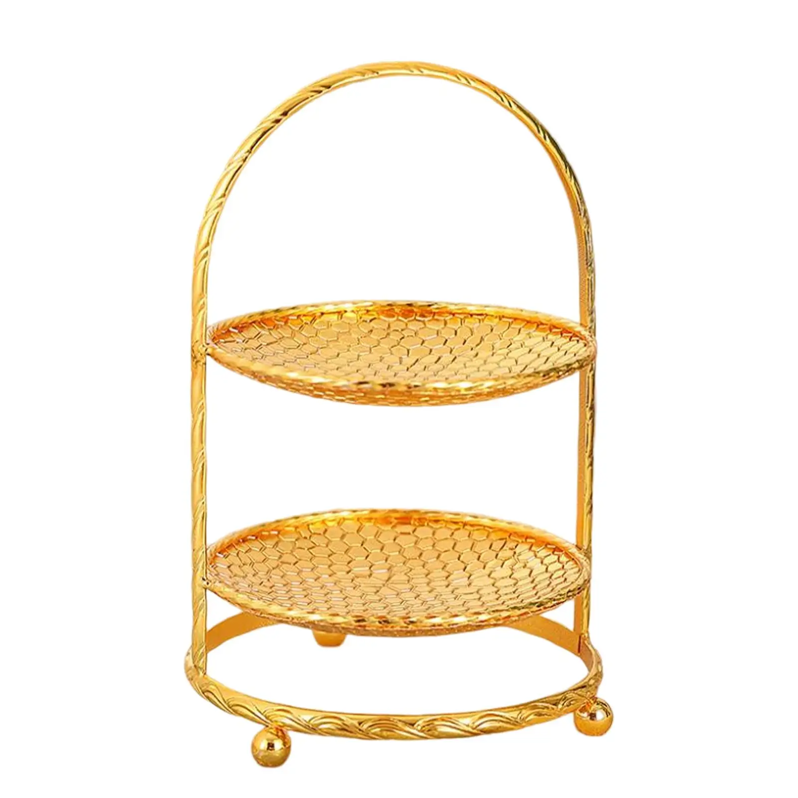 Golden 2 Tiered Cake Stand Tea Party Serving Platter Elegant Durable for Afternoon Tea ,Easy to Carry and Storage Widely Use
