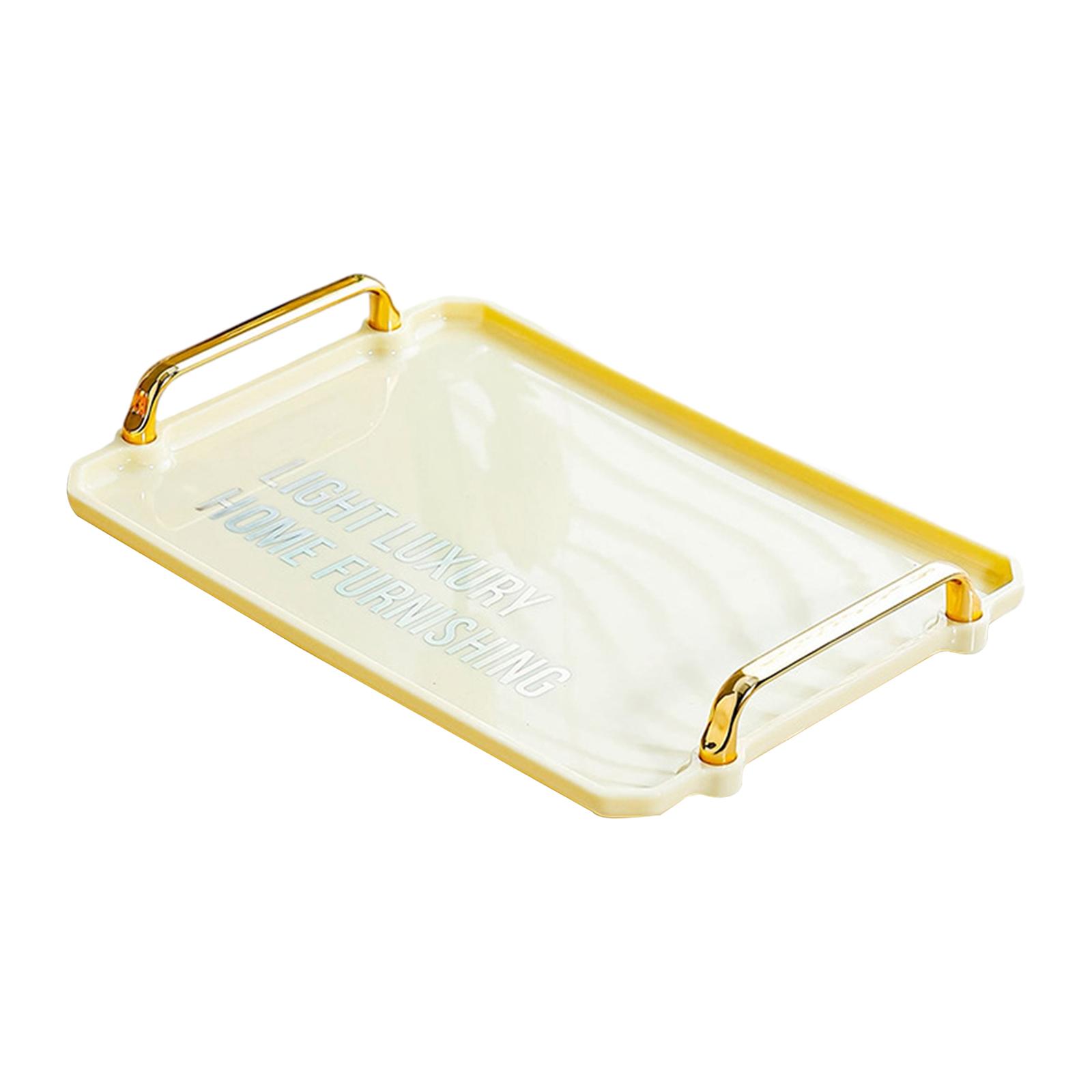 Serving Tray with Gold Handles Rectangle Tray Portable Multifunctional Elegant for Home Living Room Breakfast Bedroom Party