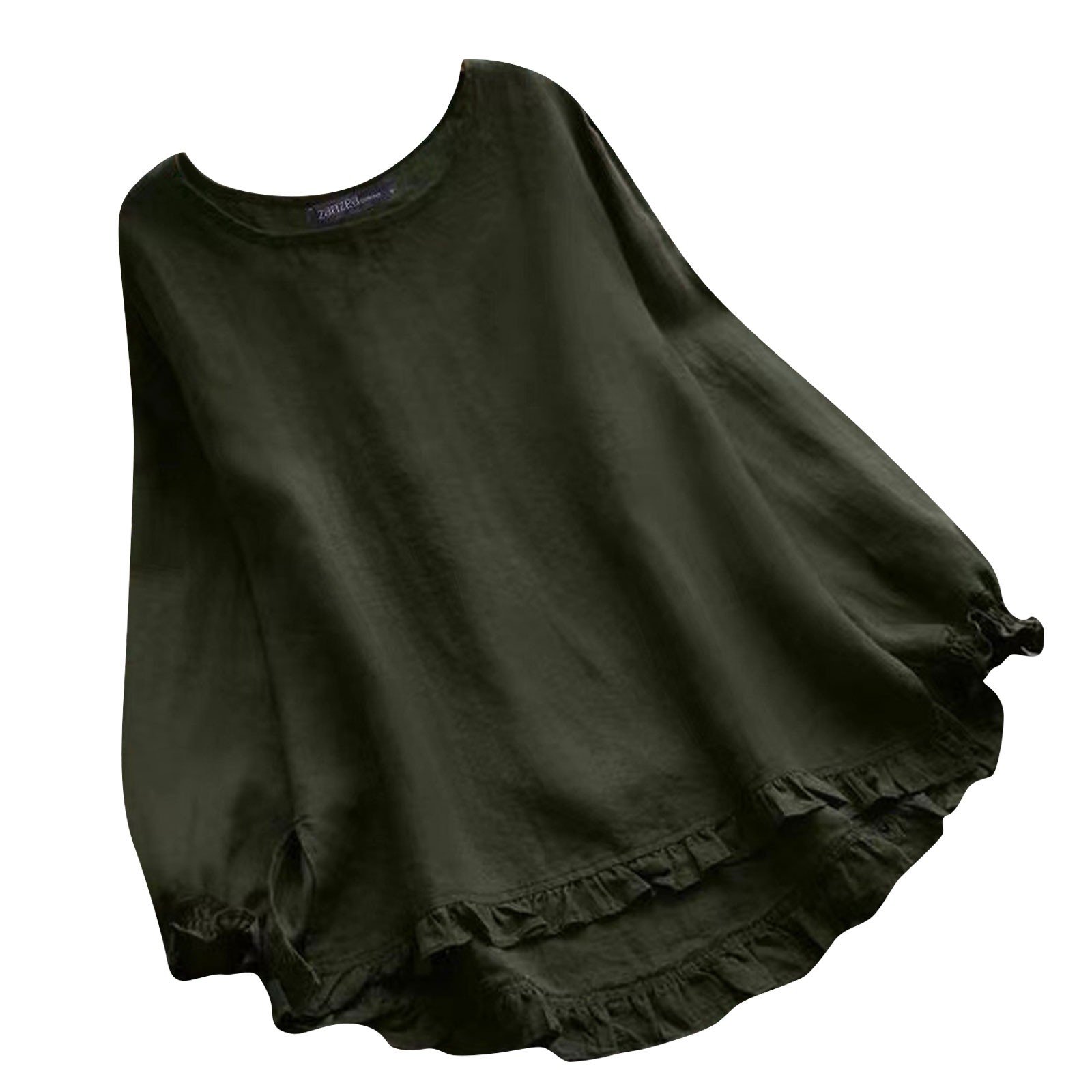 Manga longa de algodão feminino babados tops,