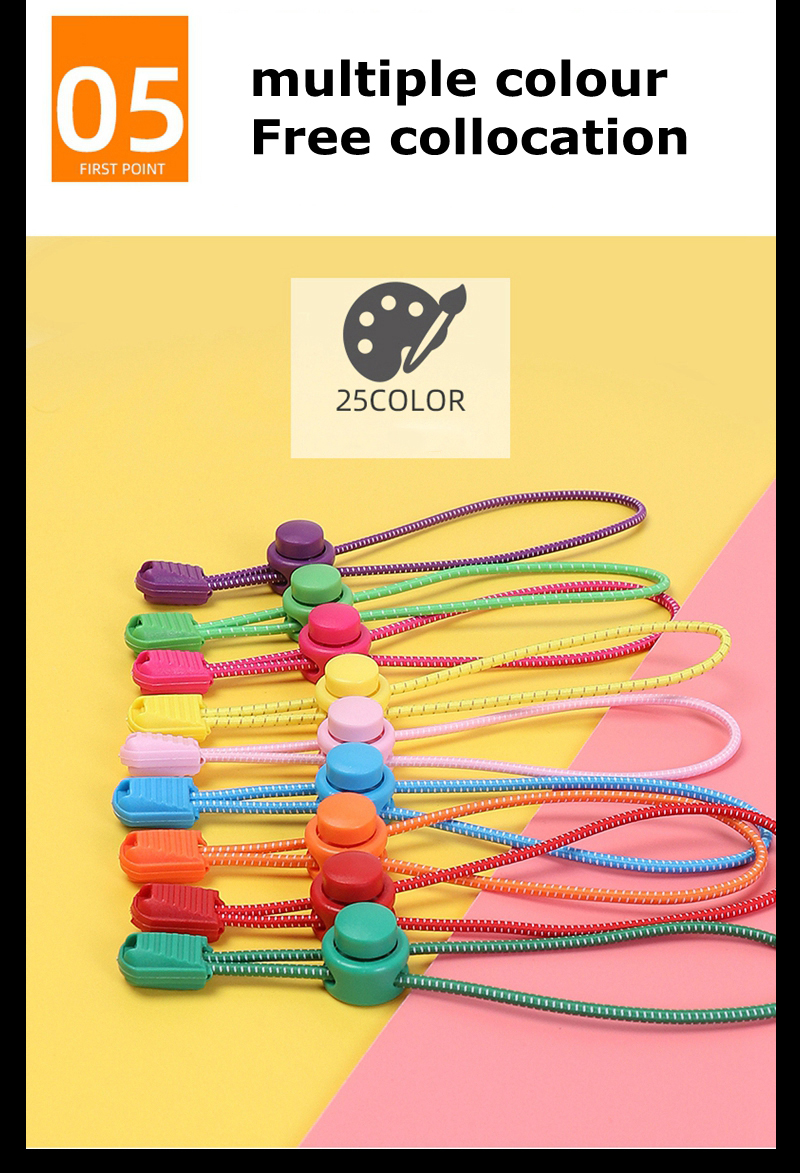 New1 Pair No Tie Shoelaces 1 Second Fast Round Plastic Lock Elastic Shoelace Suitable for All Sports Shoes Accessories Lazy Lace
