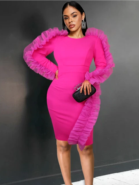Pink Ruffled Short Sleeve Cute Long Party Dress - Xdressy