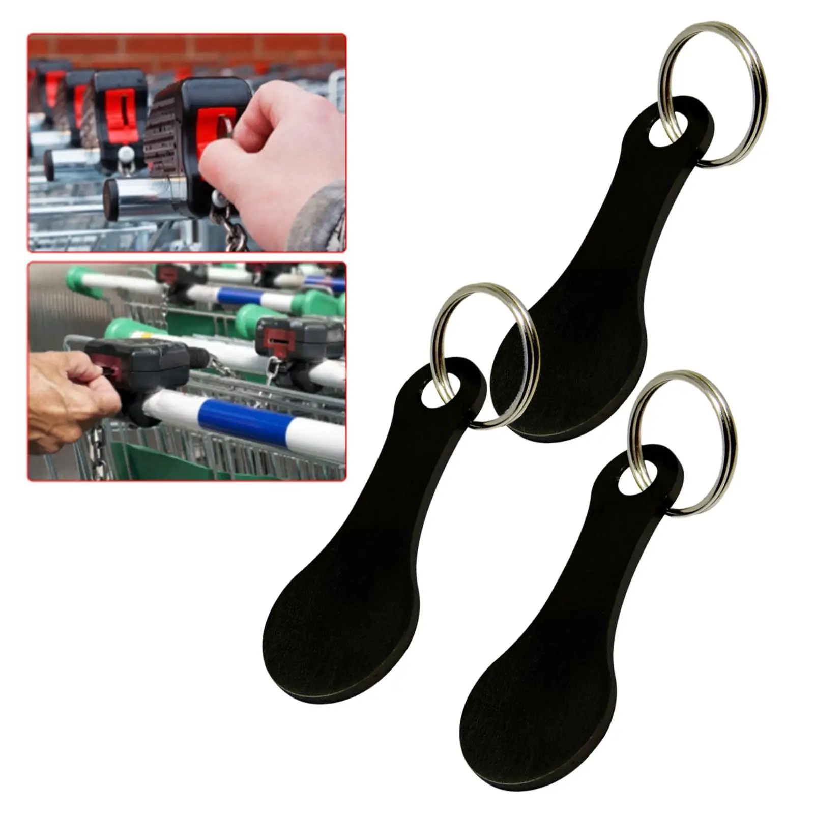 3x Shopping Trolley Tokens Release Keys Lightweight Portable Stable Black Keyrings for Coin Holder Grocery Cart Decor Bracelet