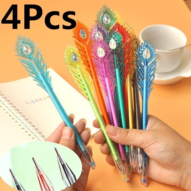4 Stücke Schreibwaren Cartoon Schöne Pfauenfedern Stift 0,38mm Gel Stift Bunte Signierstift Schöne Geschenke Zufällig – Detail 1