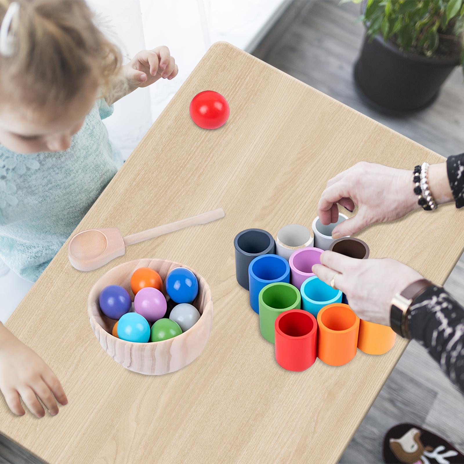 Rainbow Ball in Cups Montessori Toy Fine Motor Skill for Children Color Classification Sorter Game Bead Sorting and Counting