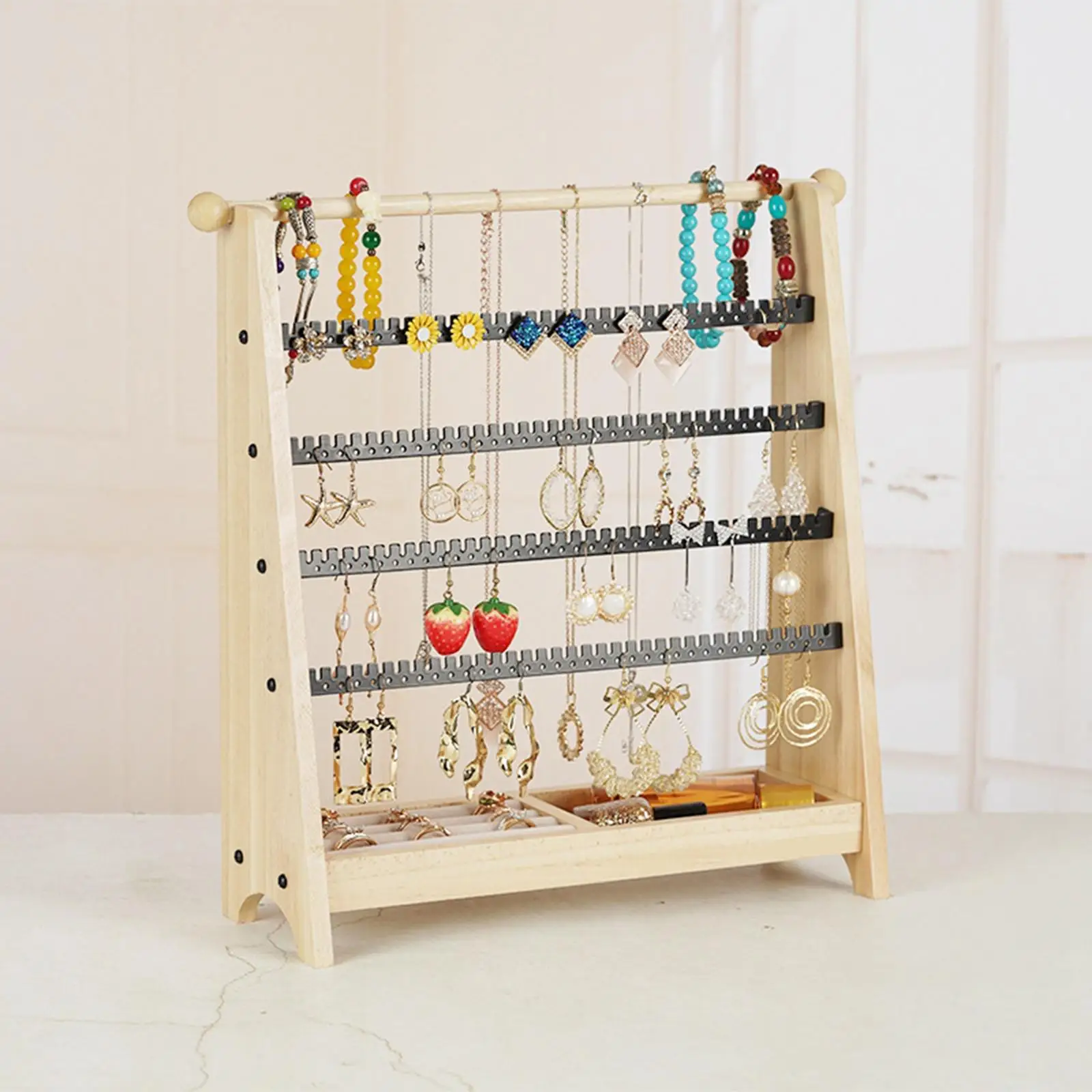 5 Tiers Jewelry Display Stand Display Counter Multifunctional Dresser Earrings Organizer for Rings Necklace Holder Hanging Rack