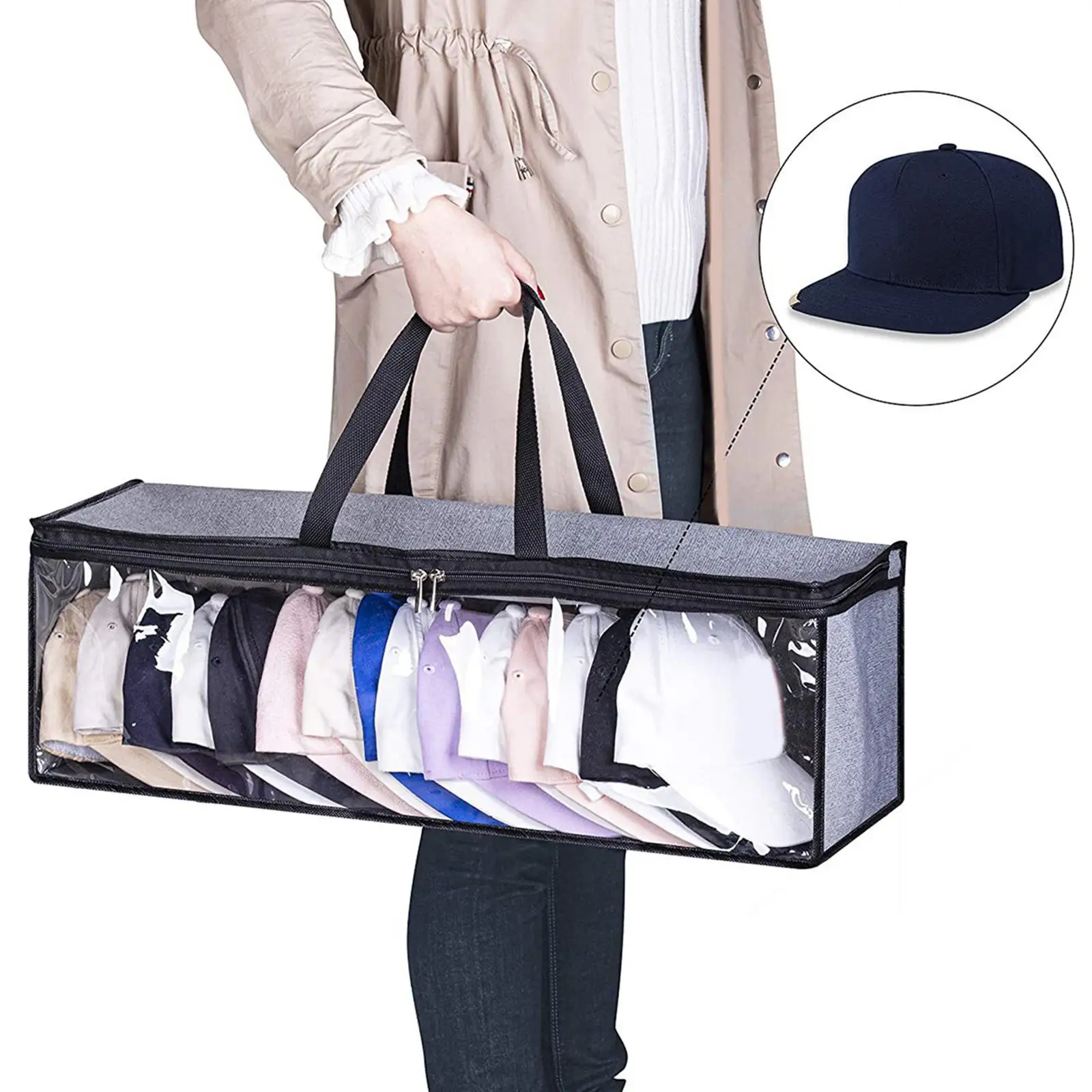 Hat Organizer Case Clear with Carry Handles Hat Racks for Home Travel Women