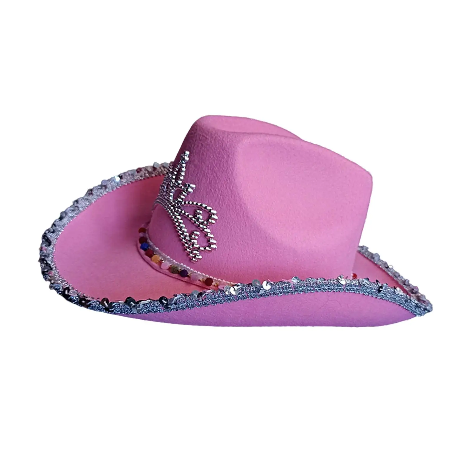 Wild West Cowgirl Hat with Tiara Pom Pom Balls Decorative Wide Brim Cowboy Hat for Play Girls Ladies Adult Teens Dress up