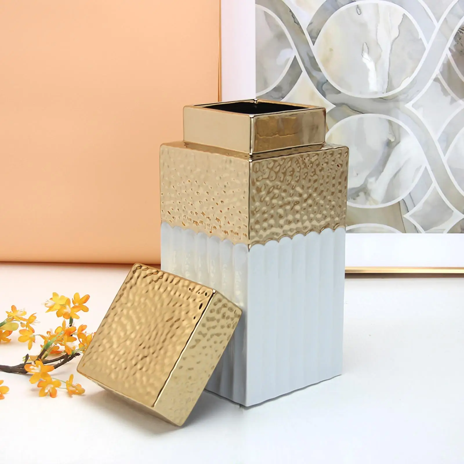 Modern Flower Vase with Airtight Lid Coffee Sugar Tea Storage Collection Ceramic Canister for Wedding Home Table Decor