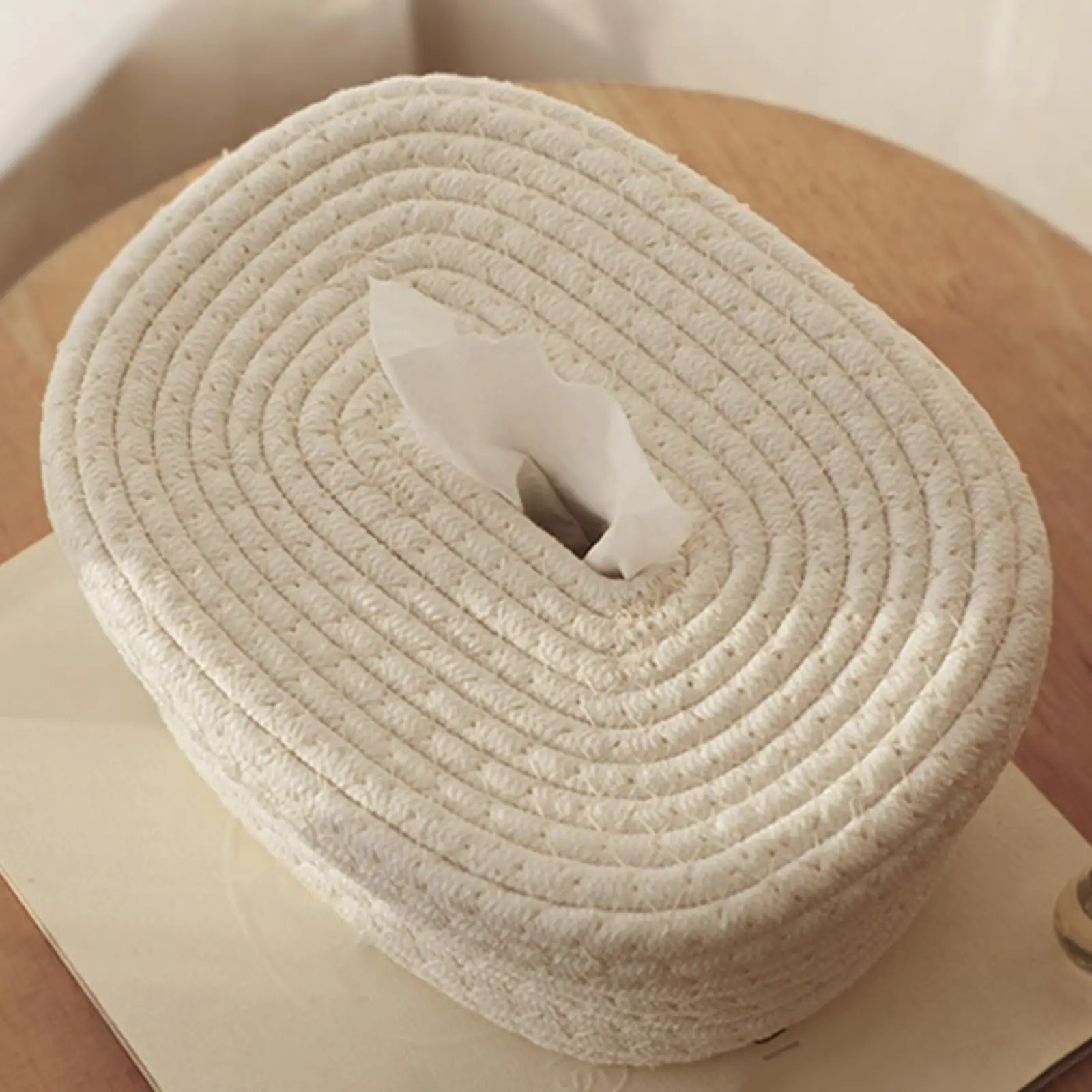 Oval  Rope Woven Napkin Tissues Holder Organizer for Dressing Table Party Picnic Sundries x16.5x10.5cm Indoors Outdoor