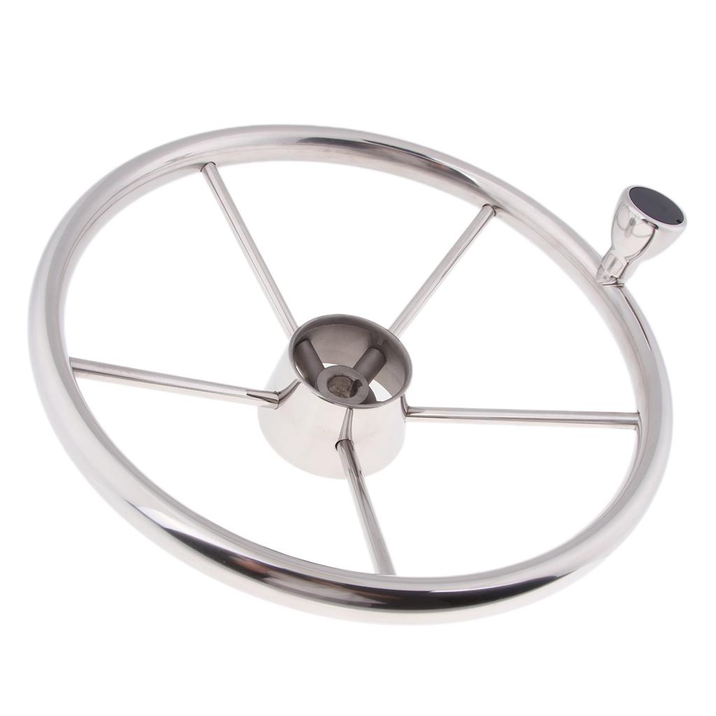 343mm Boat Steering Wheel Stainless Steel 5 Spoke 3/4`` Shaft for Vessels Marine Yacht Speedboat Boat Accessories Marine