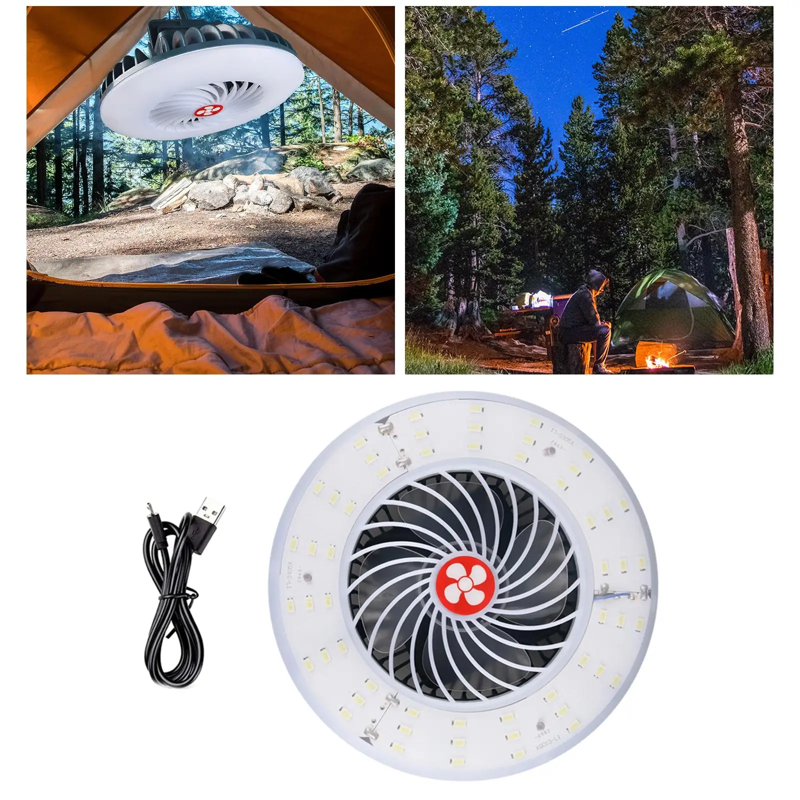 2 in 1 Camping Fan with LED Lights and Hook Desk Fan Lighting Tent Fan Waterproof USB Rechargeable Electric Fan for Office Home