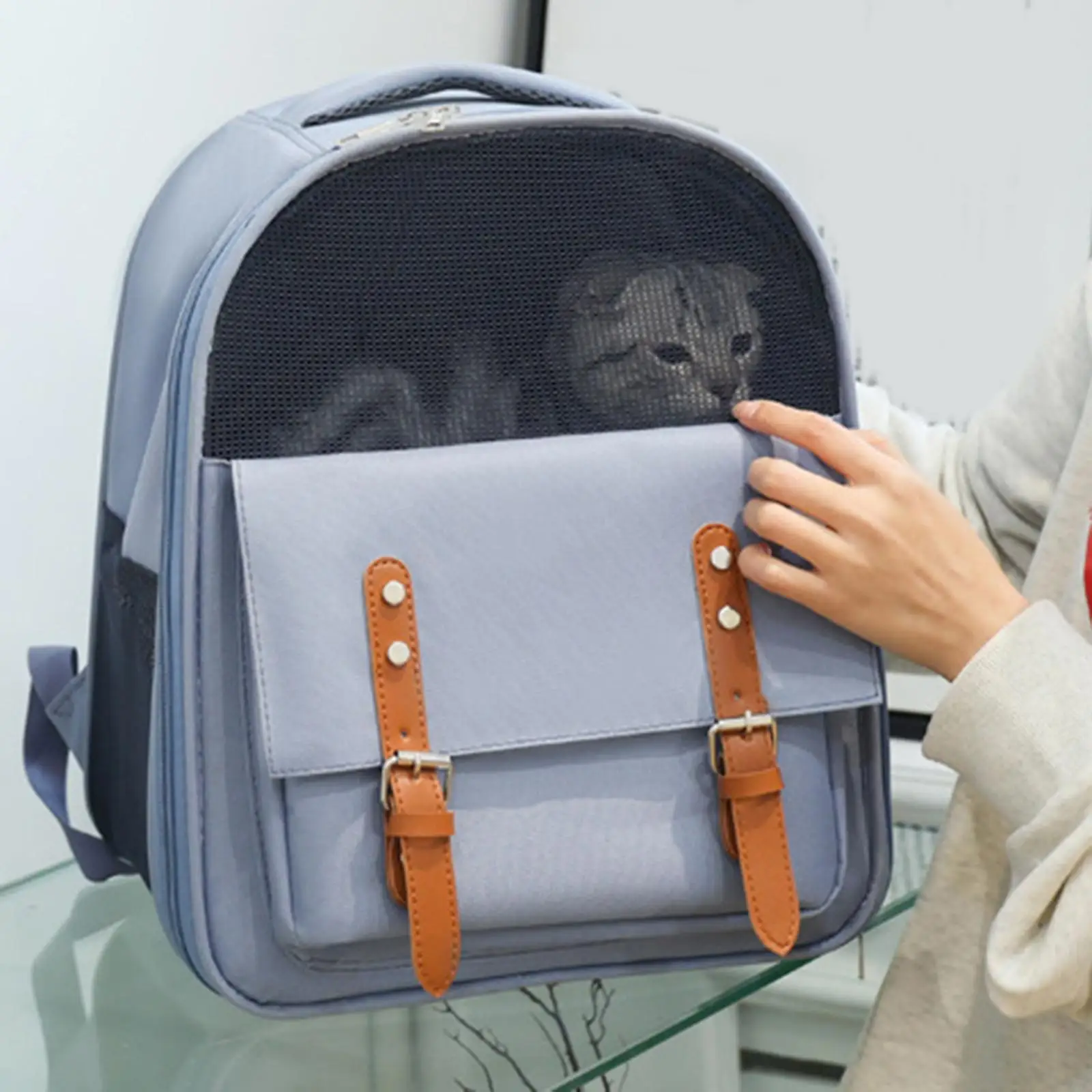 Cat Carrier Backpack Large Space with Pocket Ventilated Mesh Bag for Hiking