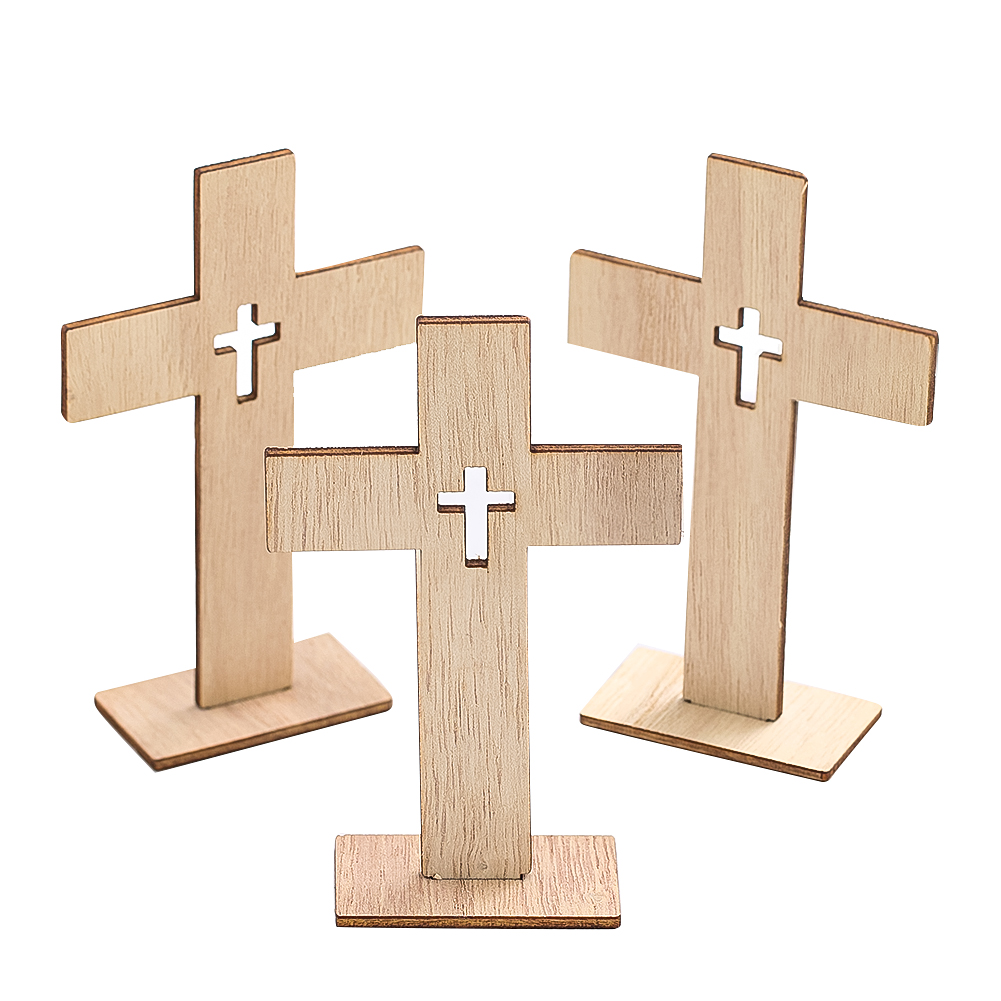 Description Picture 4 of item12PCS Wooden Crosses Standing Candlestick Projection Jesus Crucifix Christian Baptism Table Centerpieces First Communion Decor